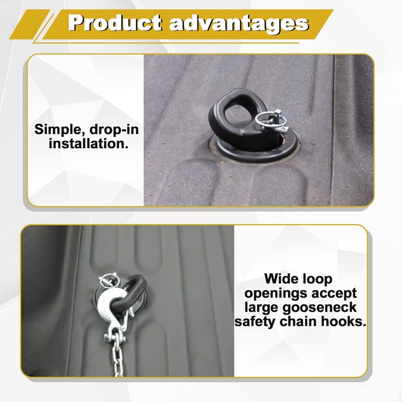 FHRHRY 60617 Puck System Gooseneck Safety Chain Anchors, Compatible with 2013-2026 Dodge RAM 2500 3500, Cast Steel Gooseneck Hitch Safety Anchors with Carbide Black Powder Coat Finish, 30000 lbs GTW, 2 PCS - Image 4